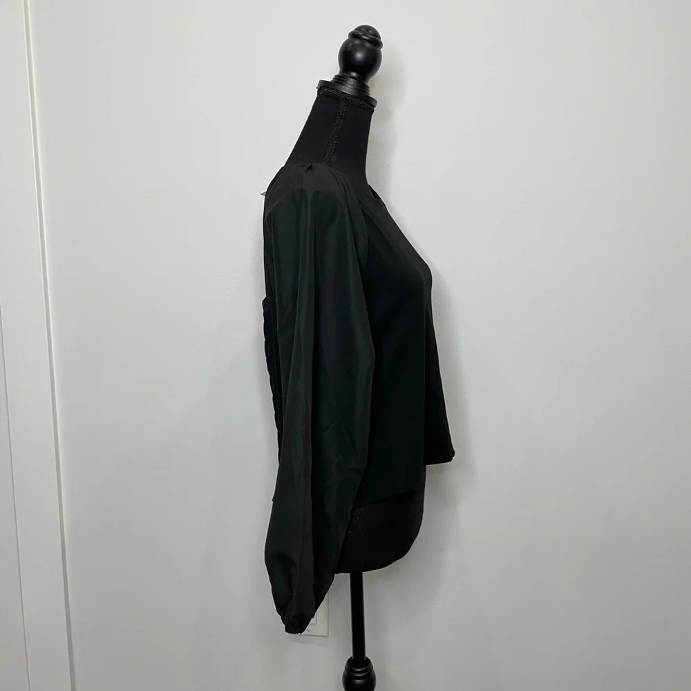 Banana Republic Black Puff Long Sleeves Open Back Blouse